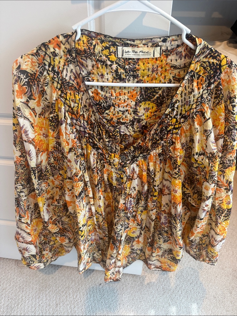 We The Free Floral Peasant Blouse - Yellow, Orange, Brown
